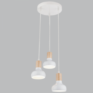 Brightstar PEN644/3 White Metal and Wood Finish 3-Light Adjustable Cord Pendant