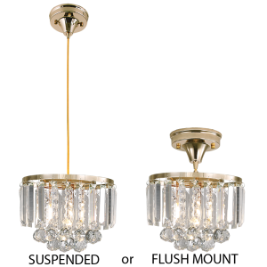 Brightstar PEN826 Gold 2-in-1 Metal and Crystal Pendant/Ceiling Light