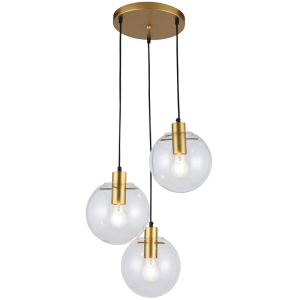 Brightstar Matt Gold Metal Pendant with 3 Clear Glass Shades (ES Fitting)