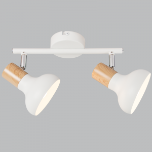 Brightstar S401/2 White Metal Spotlight with Wood Finish and Polished Chrome