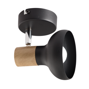 Brightstar S402/1 Black Metal Spotlight with Wood Finish and Polished Chrome