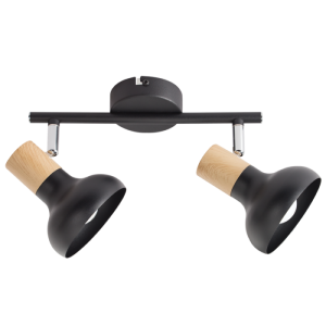 Brightstar S402/2 Black Metal Spotlight with Wood Finish and Polished Chrome