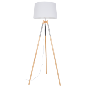 Brightstar SL084 Wood and Polished Chrome Standing Lamp with White Fabric Shade