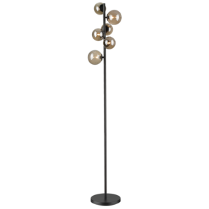 Brightstar SL401 Matt Black Floor Lamp with Smoke Glass Shade, On/Off Foot Switch