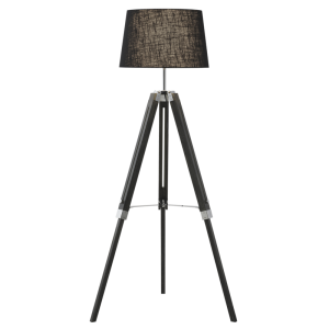 Brightstar SL416 Black Wood and Polished Chrome Adjustable Floor Lamp with Black Fabric Shade