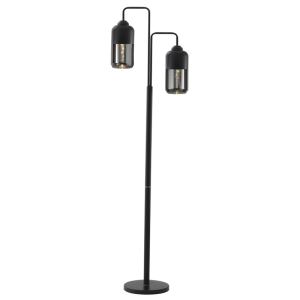 Brightstar SL418 Black Metal Floor Lamp with Black Smoke Glass and Foot Switch