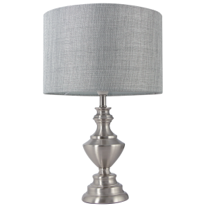 Brightstar TL177 Satin Chrome Table Lamp with Smoke Fabric Shade