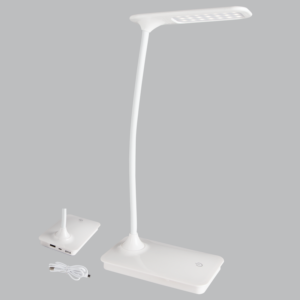Brightstar TL182 White LED Desk Lamp with Flexi Arm, USB Port, and 3-Setting Touch Control