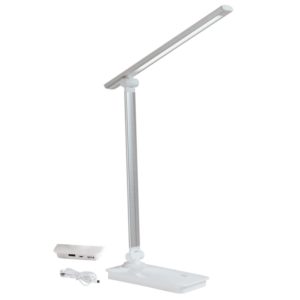 Brightstar TL183 Silver LED Desk Lamp with Moveable Arm, USB Port, and 3 Brightness Settings