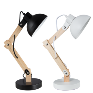 Brightstar TL193 Metal and Wood Desk Lamp - 1 x 60W ES, 400mm Height (Black/White)