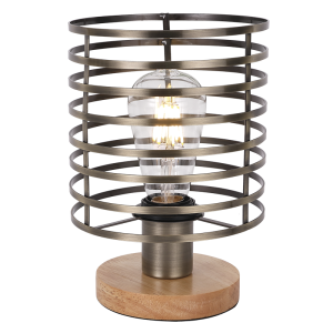 Brightstar TL676 Antique Brass Metal Table Lamp with Light Wood Base