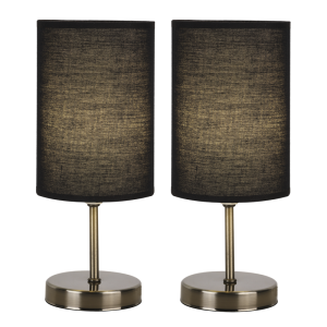 Brightstar TL680 Antique Brass Table Lamps with Black Fabric Shade (Twin Pack, 280mm Height)