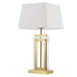 Brightstar TL691 Beige Table Lamp with Antique Brass Acrylic/Metal Base and White Fabric Shade