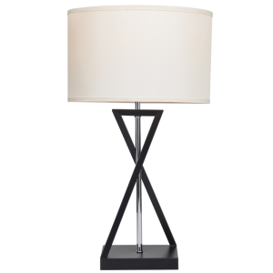 Brightstar TL695 Black Metal and Polished Chrome Table Lamp with Beige Shade