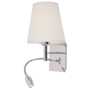 Brightstar Polished Chrome Wall Fitting with White Shade and Flexible LED Gooseneck Arm