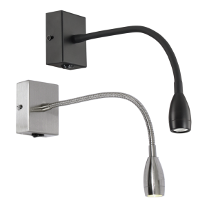 Brightstar Metal Wall Fitting with Gooseneck Arm for LED, Black/Satin Chrome