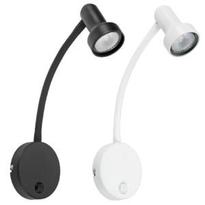 Brightstar WB125 Metal Wall Bracket with Flexible Rubber Arm and Switch for Reading/Work Lighting