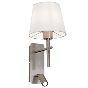 Brightstar Satin Chrome Dual-Switch Wall Bracket with White Fabric Shade and Included LED