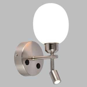 Brightstar WB404/2 Satin Metal Wall Bracket with Dual Switches and Opal Plastic Cover