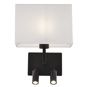 Brightstar WB406/3 Black Metal Wall Bracket with White Shade and Dual LED Switches