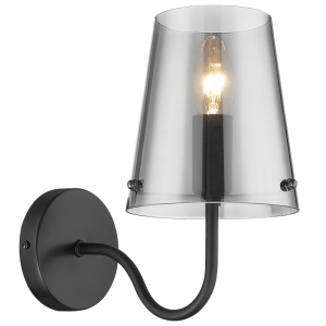 Brightstar WB899/1 Matt Black Metal Wall Light with Smoky Glass Shade