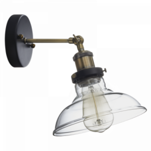 Brightstar WB919 Antique Brass Wall Bracket with Clear Glass and Adjustable Arm