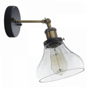 Brightstar Antique Brass Wall Bracket with Clear Glass and Adjustable Arm